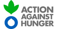 Action Against Hunger organization logo with leaf and circle.